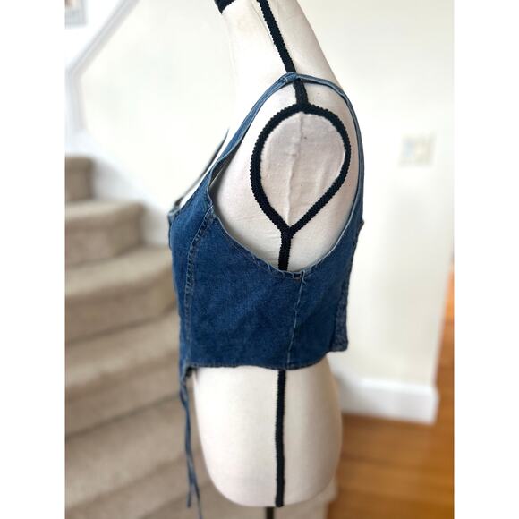 Lone Star Denim Lace Up Cropped Corset Western Cowgirl Whimsygoth Rodeo - Picture 4 of 5